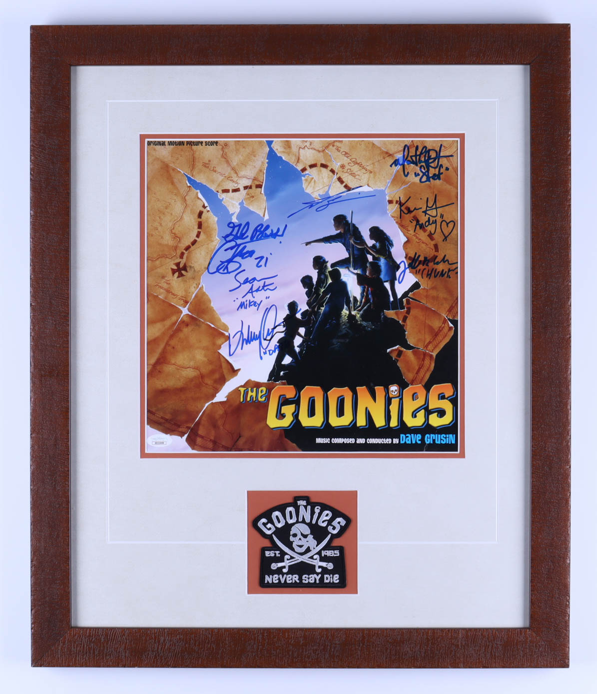 "The Goonies" 21x25 Custom Framed Display Cast-Signed by (7) Including Josh Brolin, Sean Astin, Martha Plimpton & Corey Feldman Kerri Green, Jonathan Ke Huy Quan with Multiple Inscriptions (JSA) at PristineAuction.com "The Goonies" 21x25 Custom Framed Display Cast-Signed by (7) Including Josh Brolin, Sean Astin, Martha Plimpton & Corey Feldman Kerri Green, Jonathan Ke Huy Quan with Multiple Inscriptions (JSA) at PristineAuction.com