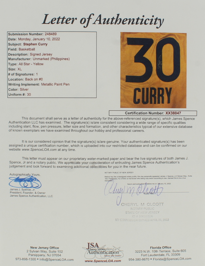 Stephen Curry Signed Jersey (JSA) at PristineAuction.com Stephen Curry Signed Jersey (JSA) at PristineAuction.com