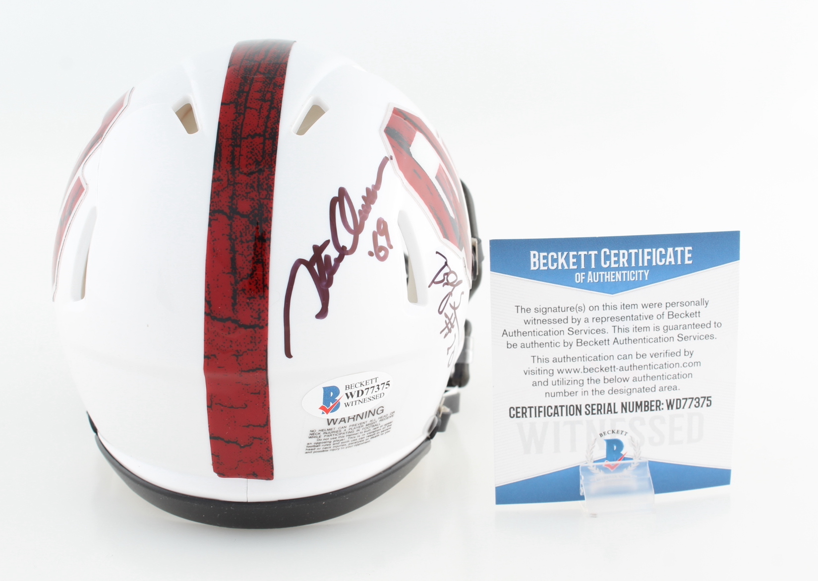 Billy Sims, Steve Owens & Jason White Signed Oklahoma Sooners Speed Mini Helmet with Heisman Inscriptions (Beckett) at PristineAuction.com Billy Sims, Steve Owens & Jason White Signed Oklahoma Sooners Speed Mini Helmet with Heisman Inscriptions (Beckett) at PristineAuction.com