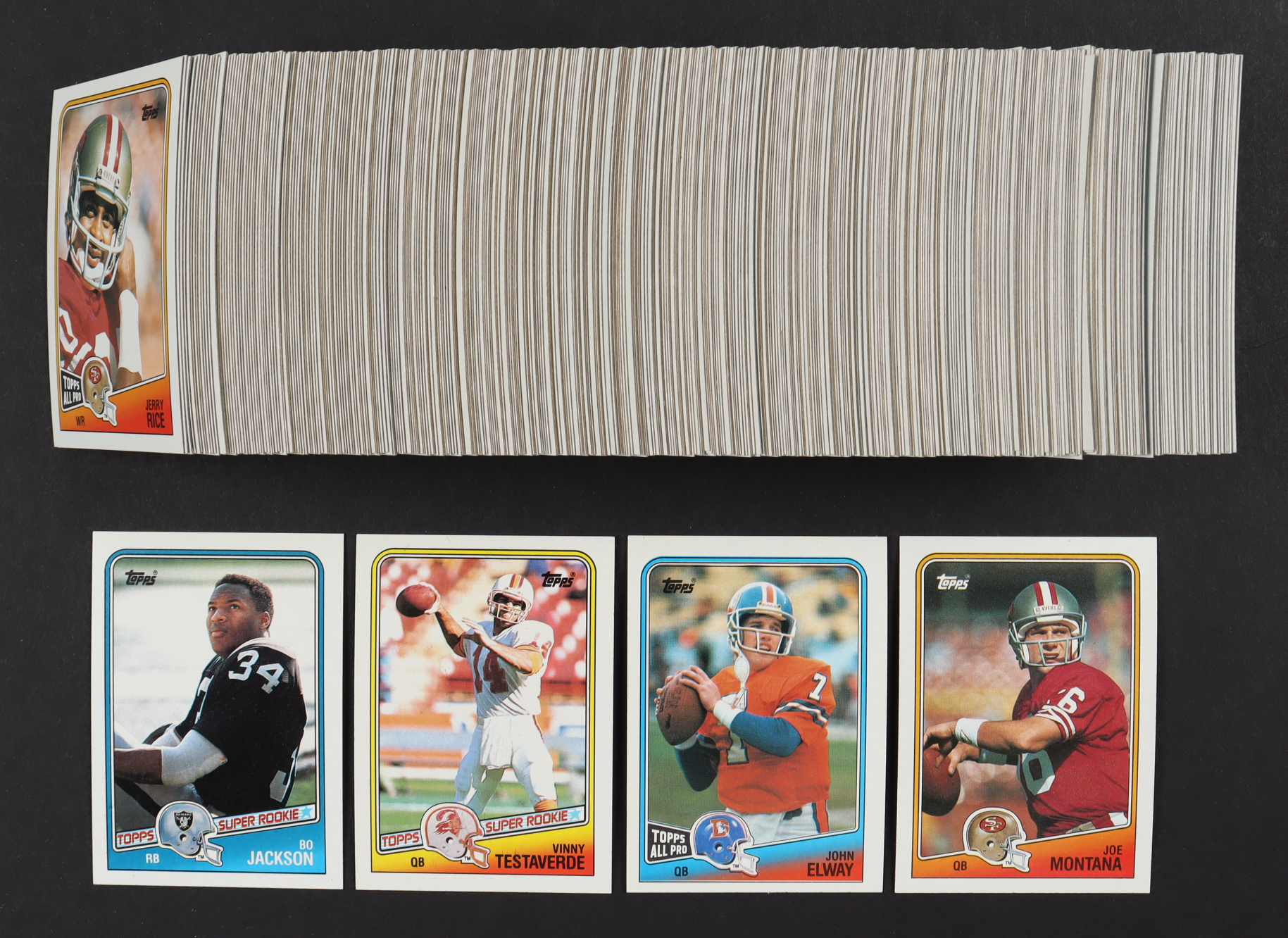 1988 Topps Complete Set of (396) Football Cards with #352 Vinny Testaverde, #38 Joe Montana, #23 John Elway, #327 Bo Jackson at PristineAuction.com 1988 Topps Complete Set of (396) Football Cards with #352 Vinny Testaverde, #38 Joe Montana, #23 John Elway, #327 Bo Jackson at PristineAuction.com