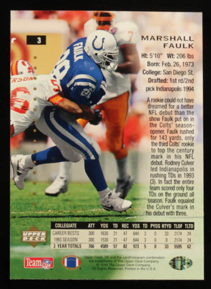 Marshall Faulk 1994 SP #3 RC at PristineAuction.com Marshall Faulk 1994 SP #3 RC at PristineAuction.com