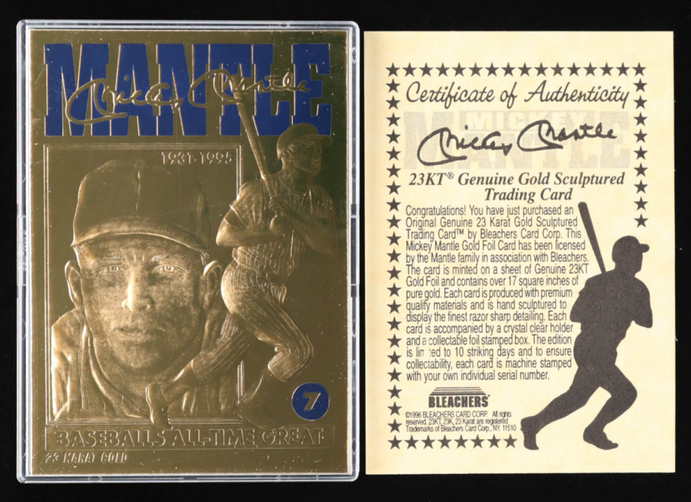 thumbnail interactive-video image 1 of Mickey Mantle 1996 Sculptured 23KT Gold Card – Commerce Comet – Near Mint/Mint 1 of 3