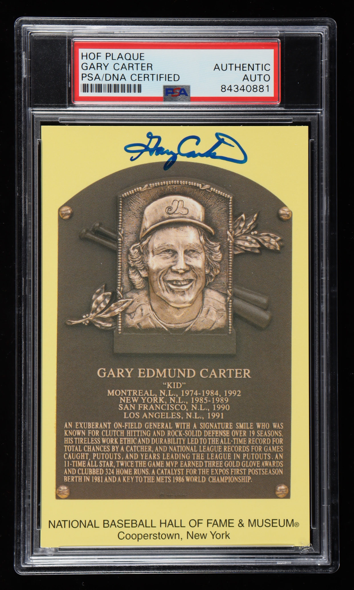 Gary Carter Signed Hall of Fame Plaque Postcard (PSA) at PristineAuction.com Gary Carter Signed Hall of Fame Plaque Postcard (PSA) at PristineAuction.com