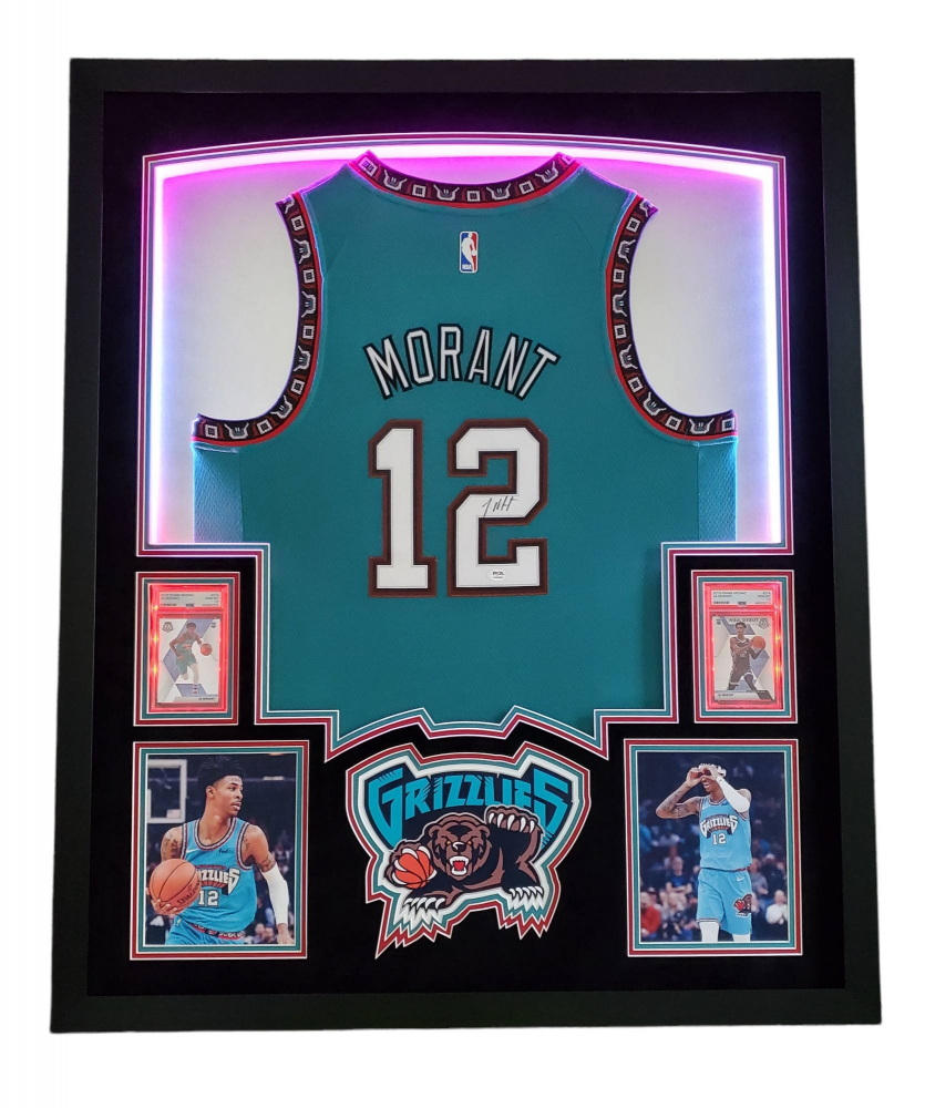 Ja Morant Signed 34x42 Custom Framed Jersey Display with (2) PSA 10