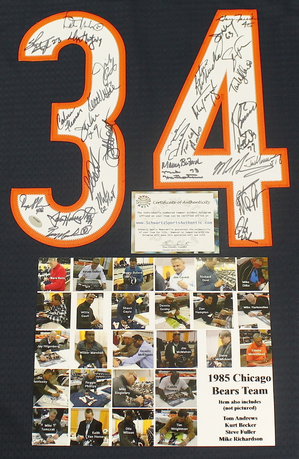 1985 Chicago Bears Team Signed Walter Payton Jersey Signed By (30) With Mike Ditka, Jim McMahon, Mike Singletary, Richard Dent (Schwartz COA) at PristineAuction.com 1985 Chicago Bears Team Signed Walter Payton Jersey Signed By (30) With Mike Ditka, Jim McMahon, Mike Singletary, Richard Dent (Schwartz COA) at PristineAuction.com