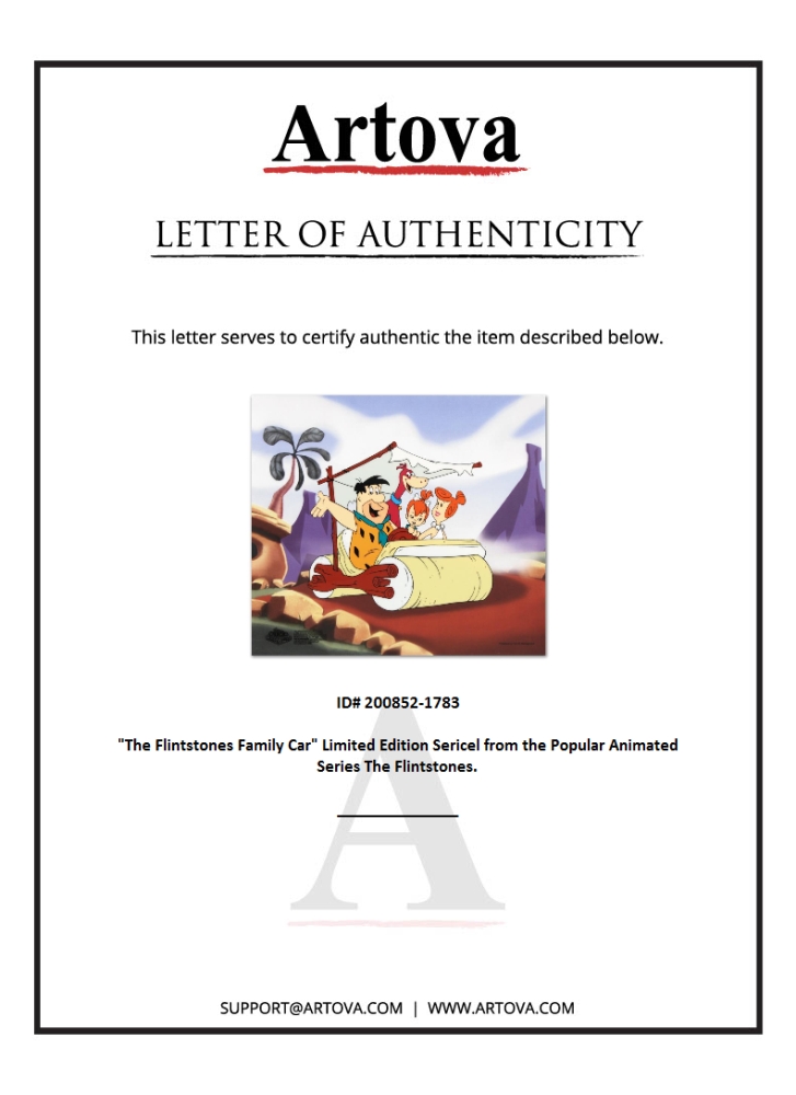 "The Flintstones Family Car" LE 13x11 Sericel from Hanna-Barbera (Artova) at PristineAuction.com "The Flintstones Family Car" LE 13x11 Sericel from Hanna-Barbera (Artova) at PristineAuction.com