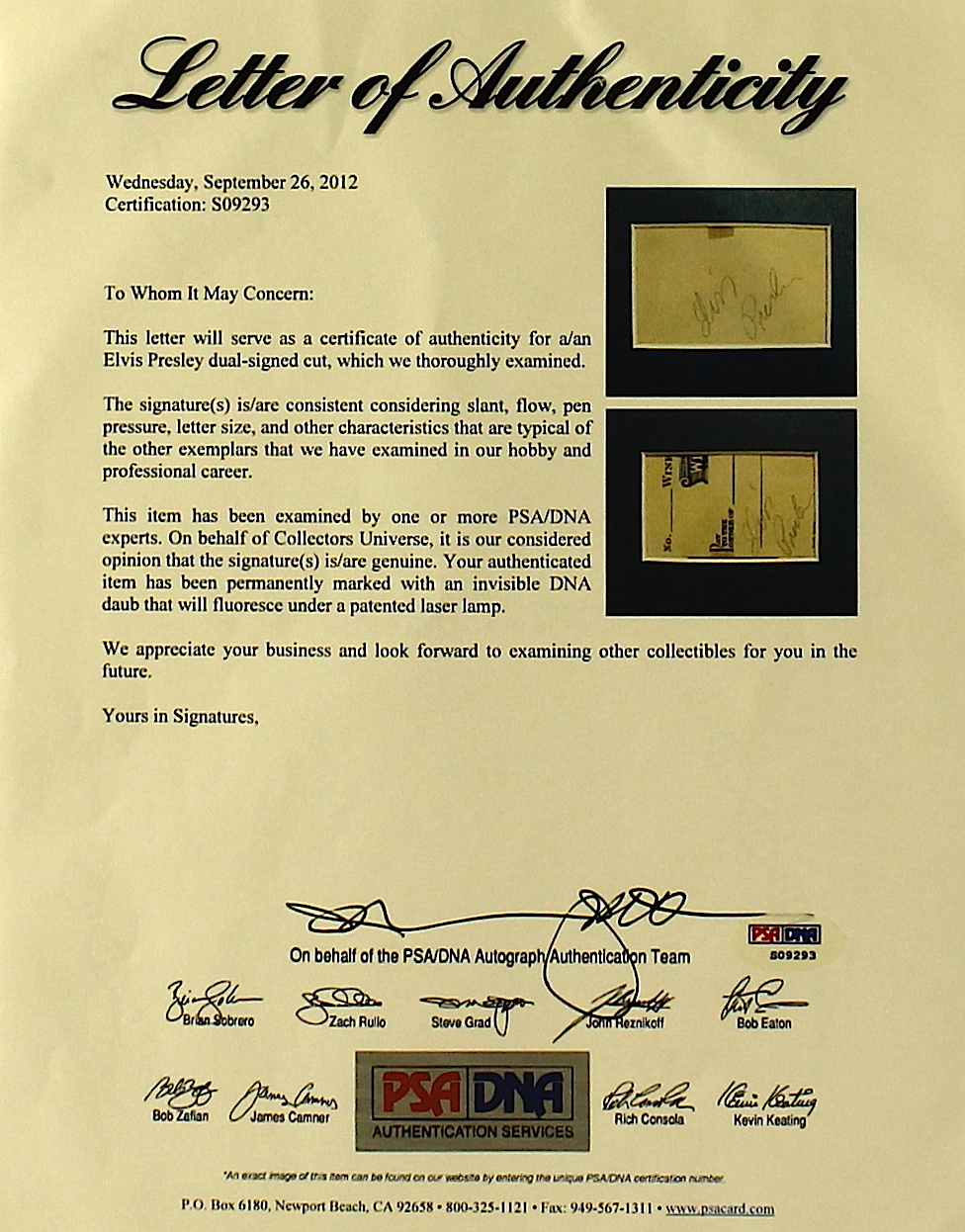 Elvis Presley Twice Signed 14x18 Custom Matted Display (PSA LOA) at PristineAuction.com Elvis Presley Twice Signed 14x18 Custom Matted Display (PSA LOA) at PristineAuction.com