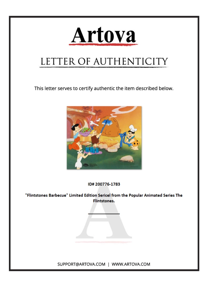 "Flintstones Barbecue" LE 12x10 Sericel from Hanna-Barbera (Artova) at PristineAuction.com "Flintstones Barbecue" LE 12x10 Sericel from Hanna-Barbera (Artova) at PristineAuction.com