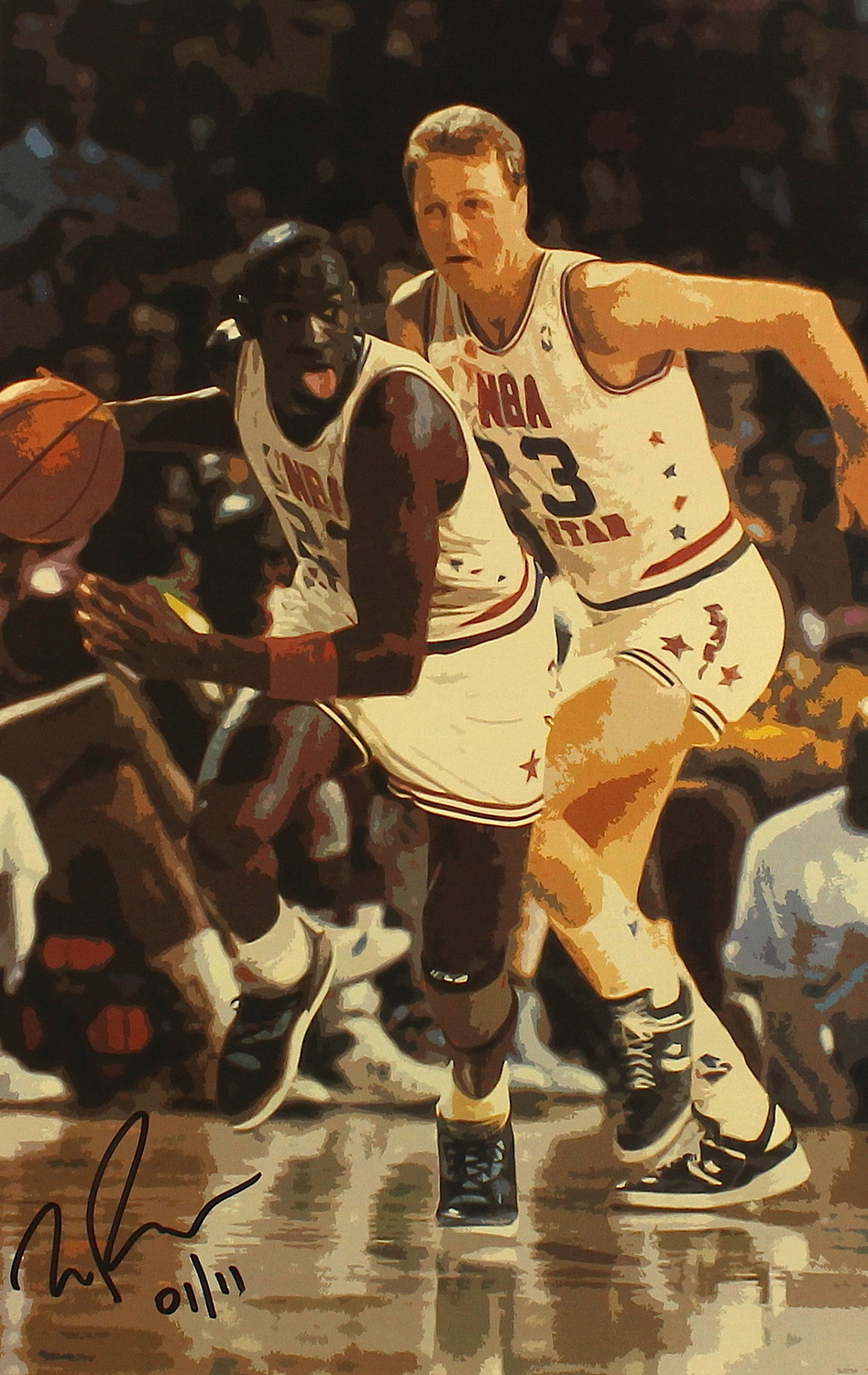 Michael Jordan & Larry Bird Limited Edition All Star 11x17 Lithograph #01/11 at PristineAuction.com Michael Jordan & Larry Bird Limited Edition All Star 11x17 Lithograph #01/11 at PristineAuction.com