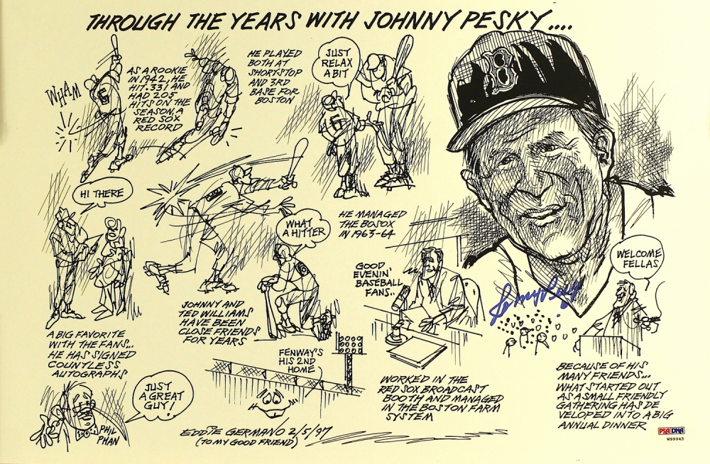 Johnny Pesky Signed 11x17 Lithograph (PSA COA) Pristine Auction