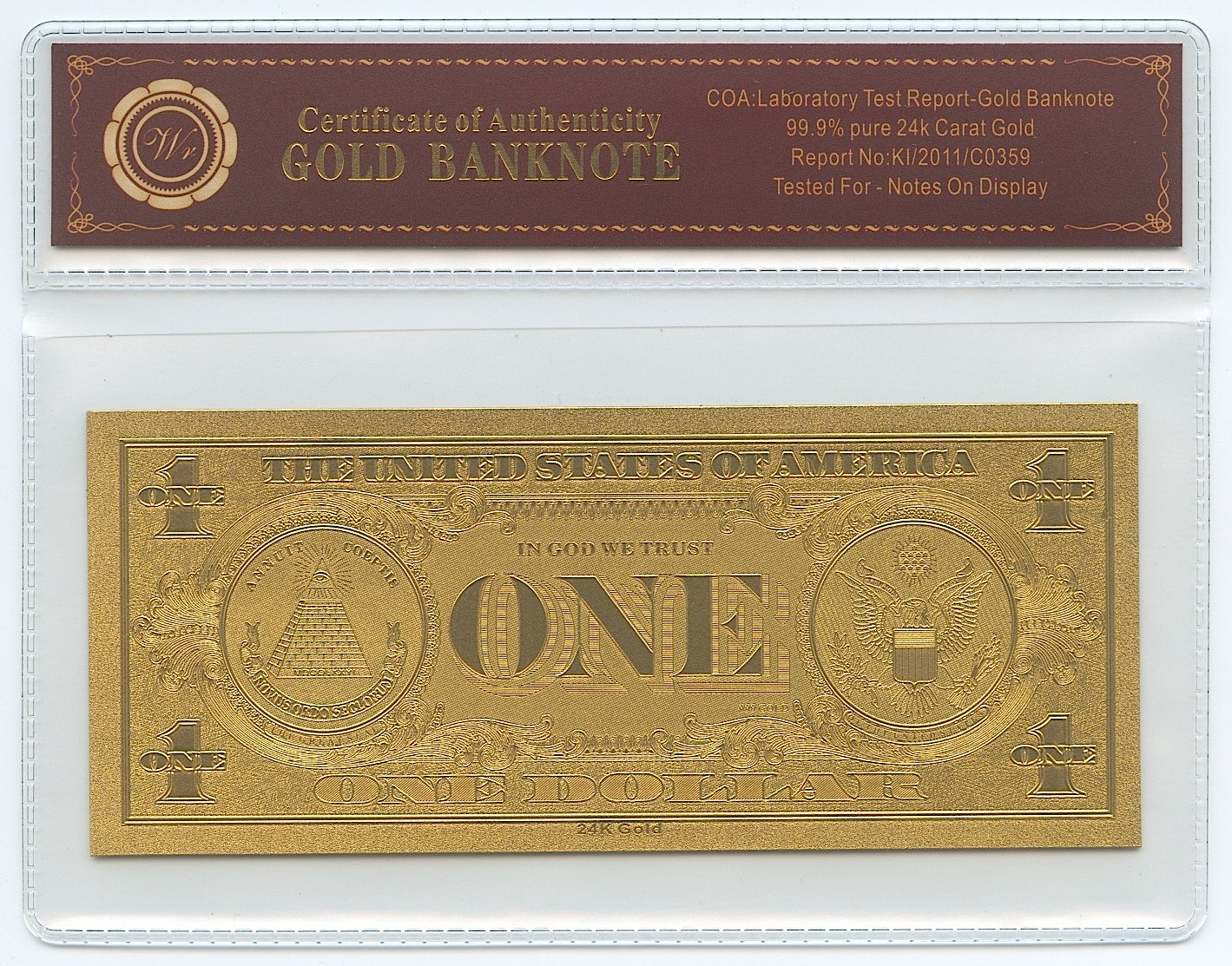 24K Gold Limited Edition US $1.00 Banknote Bill | Pristine Auction