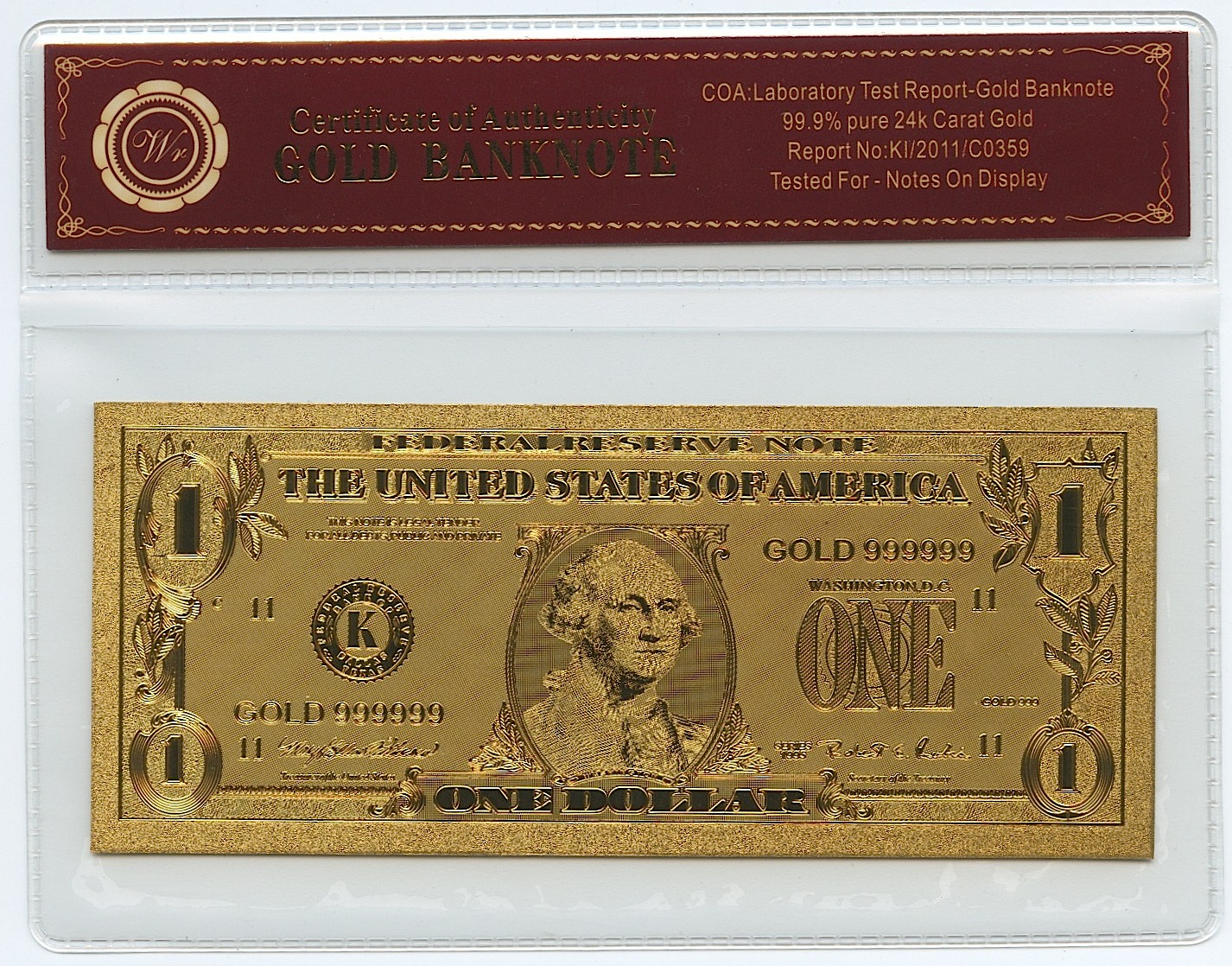 24K Gold Limited Edition US $1.00 Banknote Bill | Pristine Auction