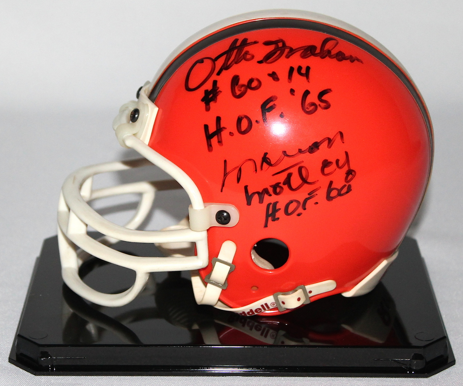 Jim Brown, Otto Graham, Leroy Kelly & Marion Motley Signed Cleveland Browns Mini Helmet with Display Case (PSA LOA) at PristineAuction.com Jim Brown, Otto Graham, Leroy Kelly & Marion Motley Signed Cleveland Browns Mini Helmet with Display Case (PSA LOA) at PristineAuction.com