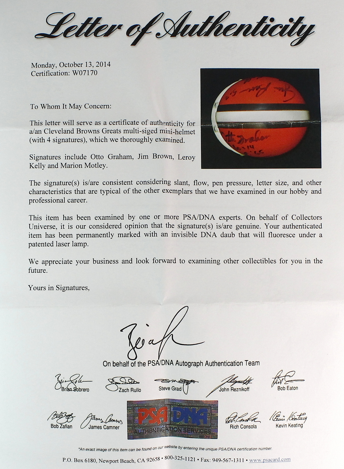 Jim Brown, Otto Graham, Leroy Kelly & Marion Motley Signed Cleveland Browns Mini Helmet with Display Case (PSA LOA) at PristineAuction.com Jim Brown, Otto Graham, Leroy Kelly & Marion Motley Signed Cleveland Browns Mini Helmet with Display Case (PSA LOA) at PristineAuction.com