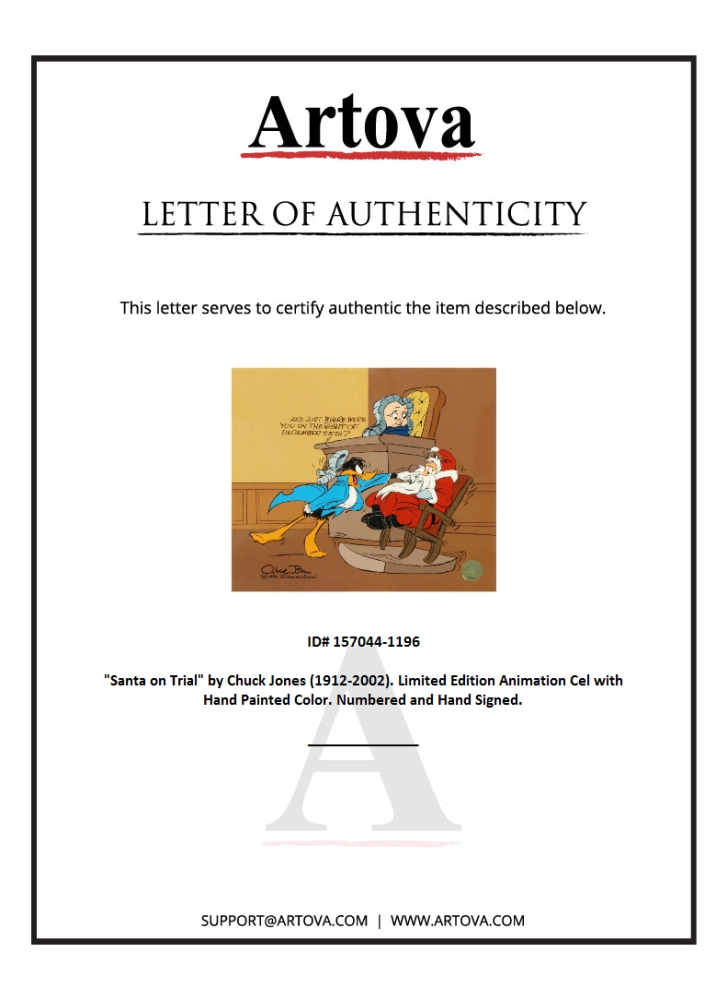 "Santa on Trial" Sold Out LE 13x11 Animation Cel with Hand-Painted Coloring by Chuck Jones (Artova) at PristineAuction.com "Santa on Trial" Sold Out LE 13x11 Animation Cel with Hand-Painted Coloring by Chuck Jones (Artova) at PristineAuction.com