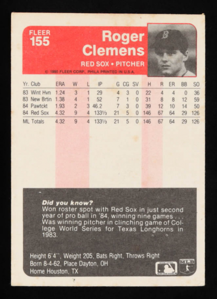 Roger Clemens 1985 Fleer #155 RC | Pristine Auction