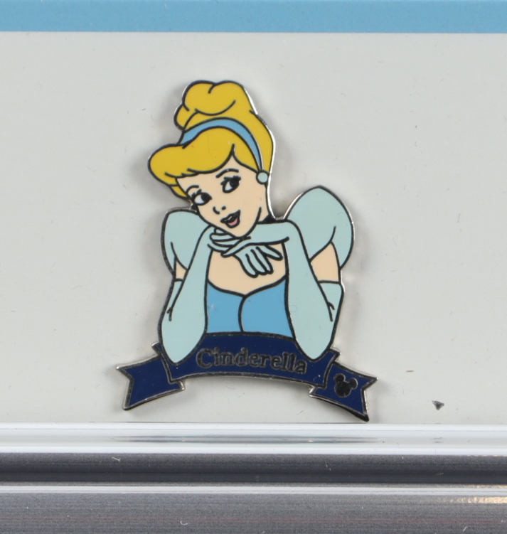 Walt Disney's "Cinderella" 13x16 Custom Framed Lithograph Display With Cinderella Pin at PristineAuction.com Walt Disney's "Cinderella" 13x16 Custom Framed Lithograph Display With Cinderella Pin at PristineAuction.com