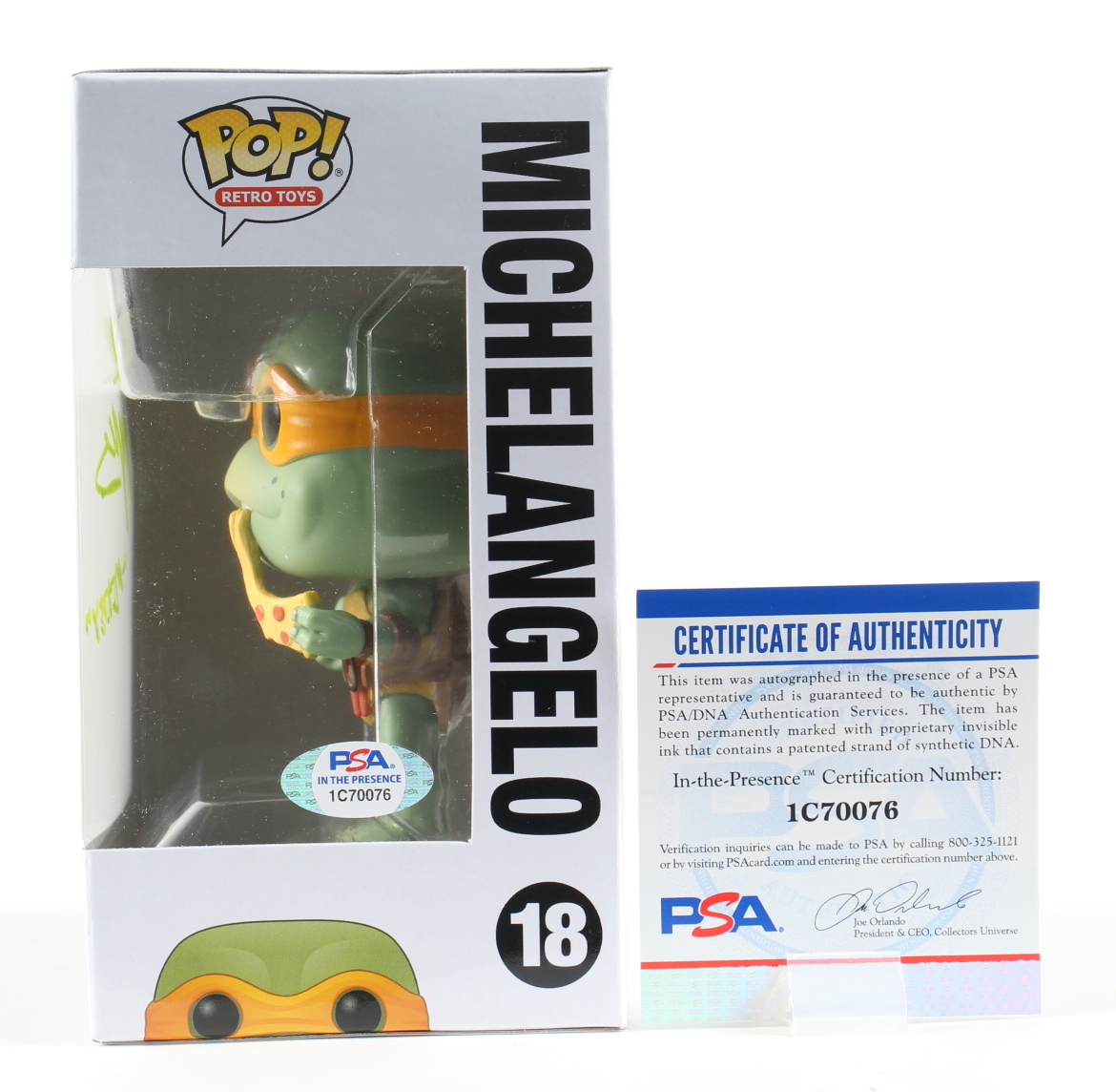 Wayne Grayson Signed "Teenage Mutant Ninja Turtles" #18 Michelangelo Funko Pop! Vinyl Figure Inscribed "'Mikey'" (PSA) at PristineAuction.com Wayne Grayson Signed "Teenage Mutant Ninja Turtles" #18 Michelangelo Funko Pop! Vinyl Figure Inscribed "'Mikey'" (PSA) at PristineAuction.com