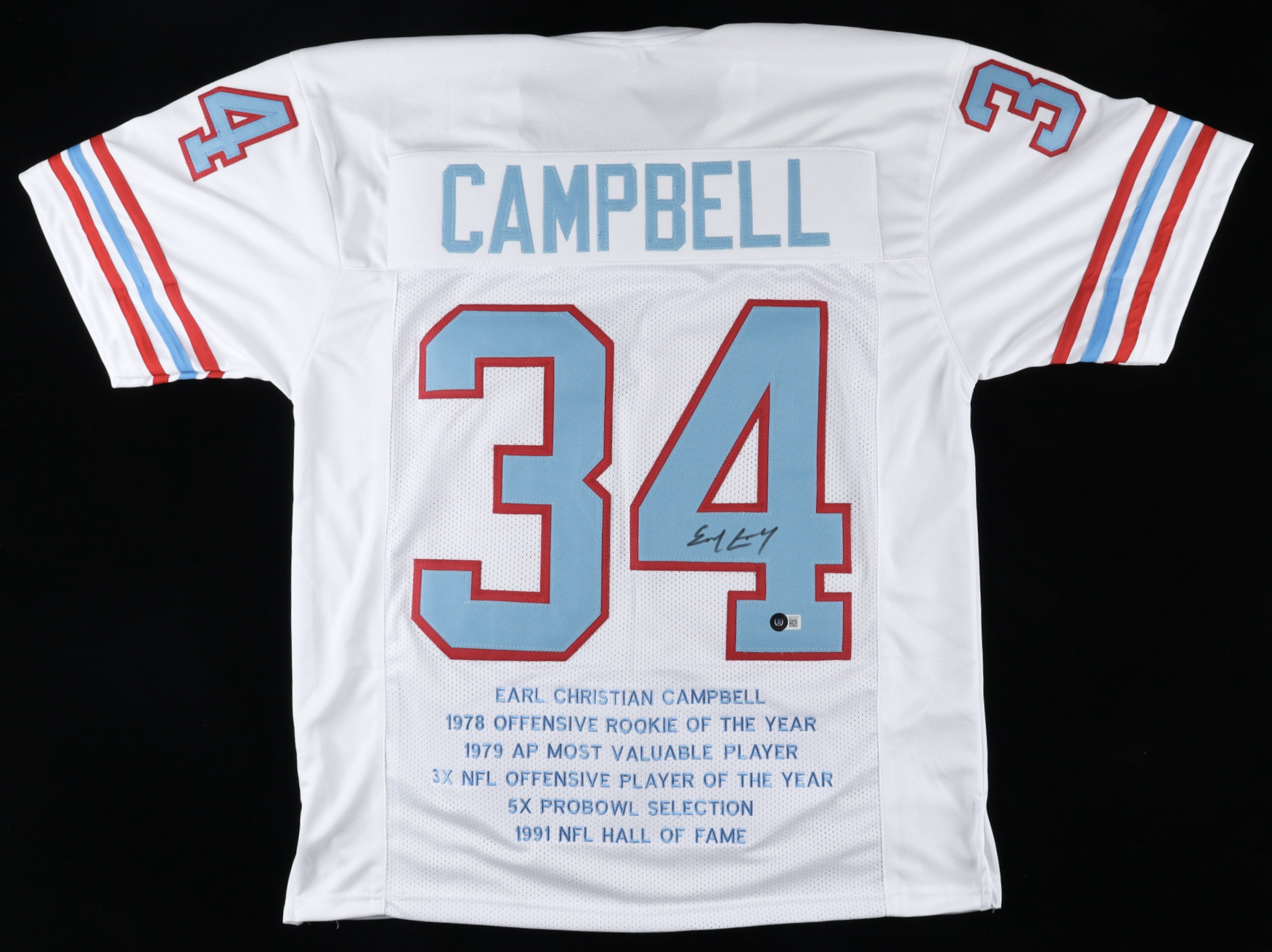 Earl Campbell Signed Career Highlight Stat Jersey (Beckett) at PristineAuction.com Earl Campbell Signed Career Highlight Stat Jersey (Beckett) at PristineAuction.com
