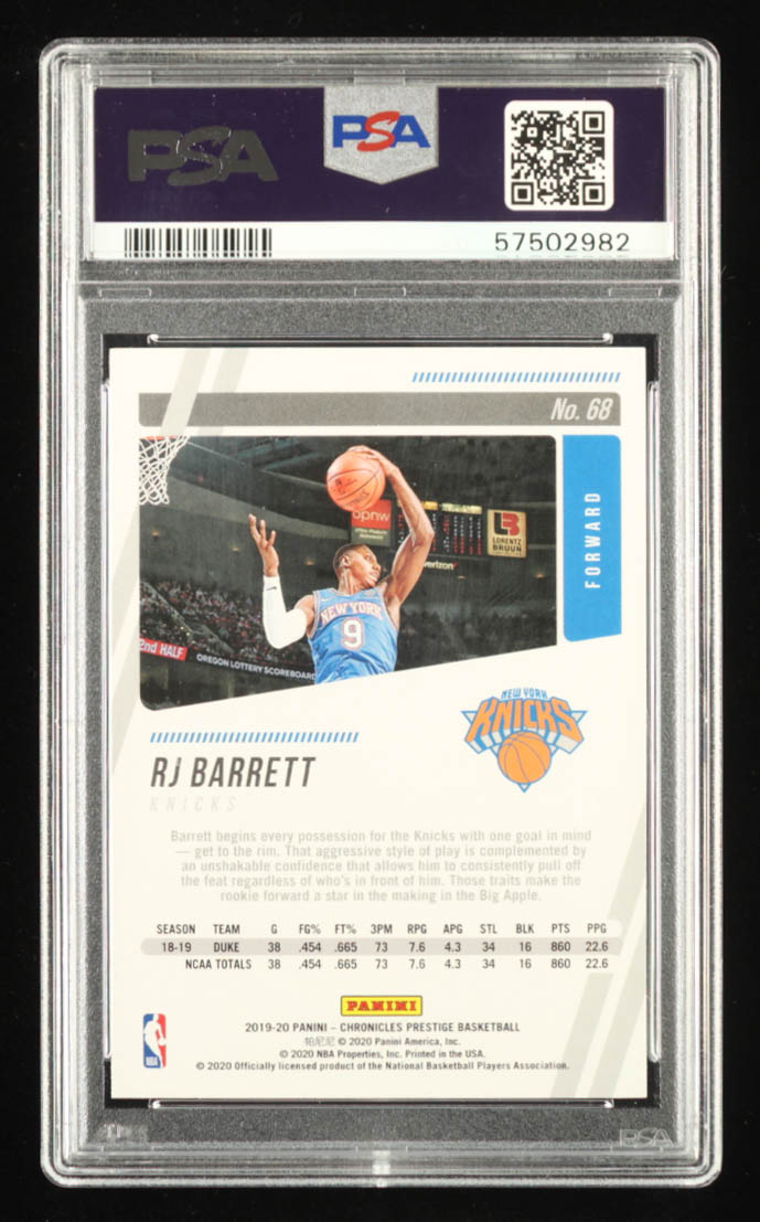RJ Barrett 2019-20 Panini Chronicles #68 / Prestige RC (PSA 9
