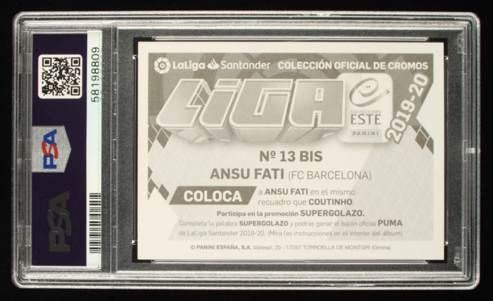 Ansu Fati 2019 Panini Colecciones Este La Liga 13BIS Rookie Sticker PSA