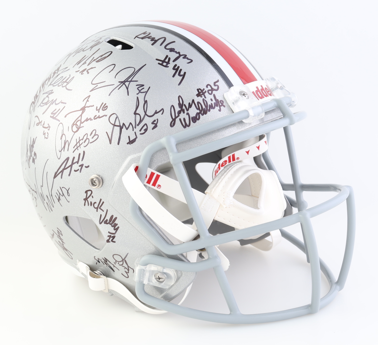 Ohio State Buckeyes Full-Size Speed Helmet Signed by (23) with Tim Spencer, Jeff Logan, Derek Combs, Pete Johnson, Michael Wiley (JSA) at PristineAuction.com Ohio State Buckeyes Full-Size Speed Helmet Signed by (23) with Tim Spencer, Jeff Logan, Derek Combs, Pete Johnson, Michael Wiley (JSA) at PristineAuction.com