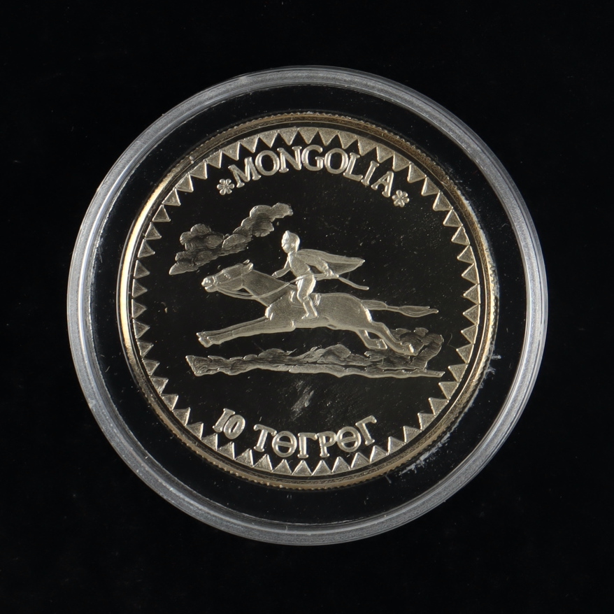 1984 Mongolia International Games - Equestrian Commemorative 10 Tugrik Coin at PristineAuction.com 1984 Mongolia International Games - Equestrian Commemorative 10 Tugrik Coin at PristineAuction.com