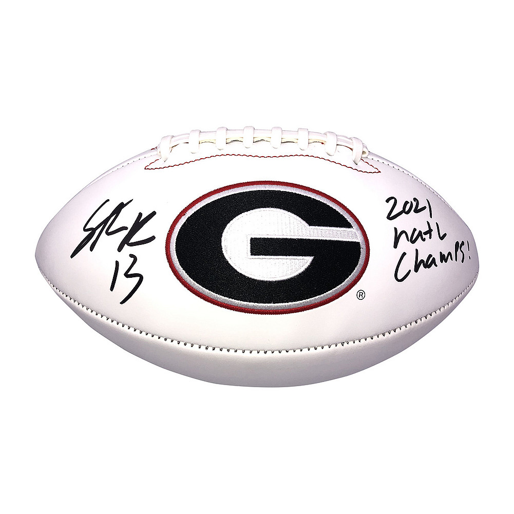 Stetson Bennett Signed Georgia Bulldogs Logo Football Inscribed "2021 Nat'l Champs!" (Beckett) at PristineAuction.com Stetson Bennett Signed Georgia Bulldogs Logo Football Inscribed "2021 Nat'l Champs!" (Beckett) at PristineAuction.com