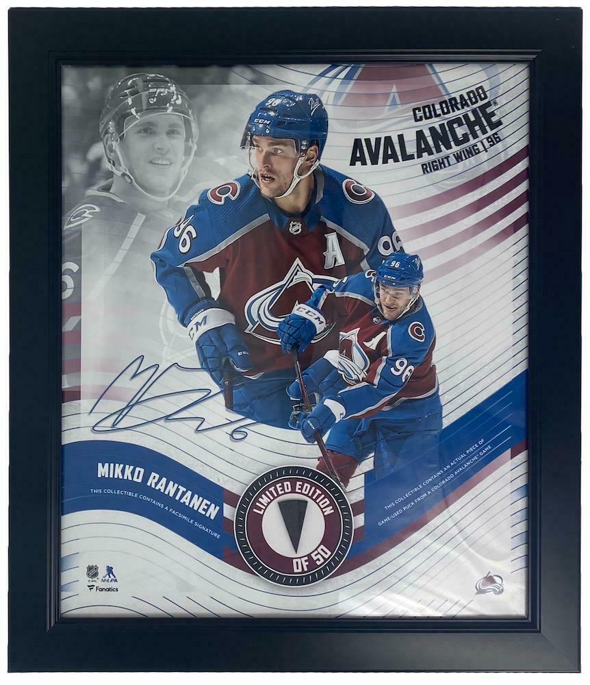 Mikko Rantanen LE Avalanche 15x17 Custom Framed Photo Display with Game-Used Hockey Puck Piece (Fanatics) at PristineAuction.com Mikko Rantanen LE Avalanche 15x17 Custom Framed Photo Display with Game-Used Hockey Puck Piece (Fanatics) at PristineAuction.com