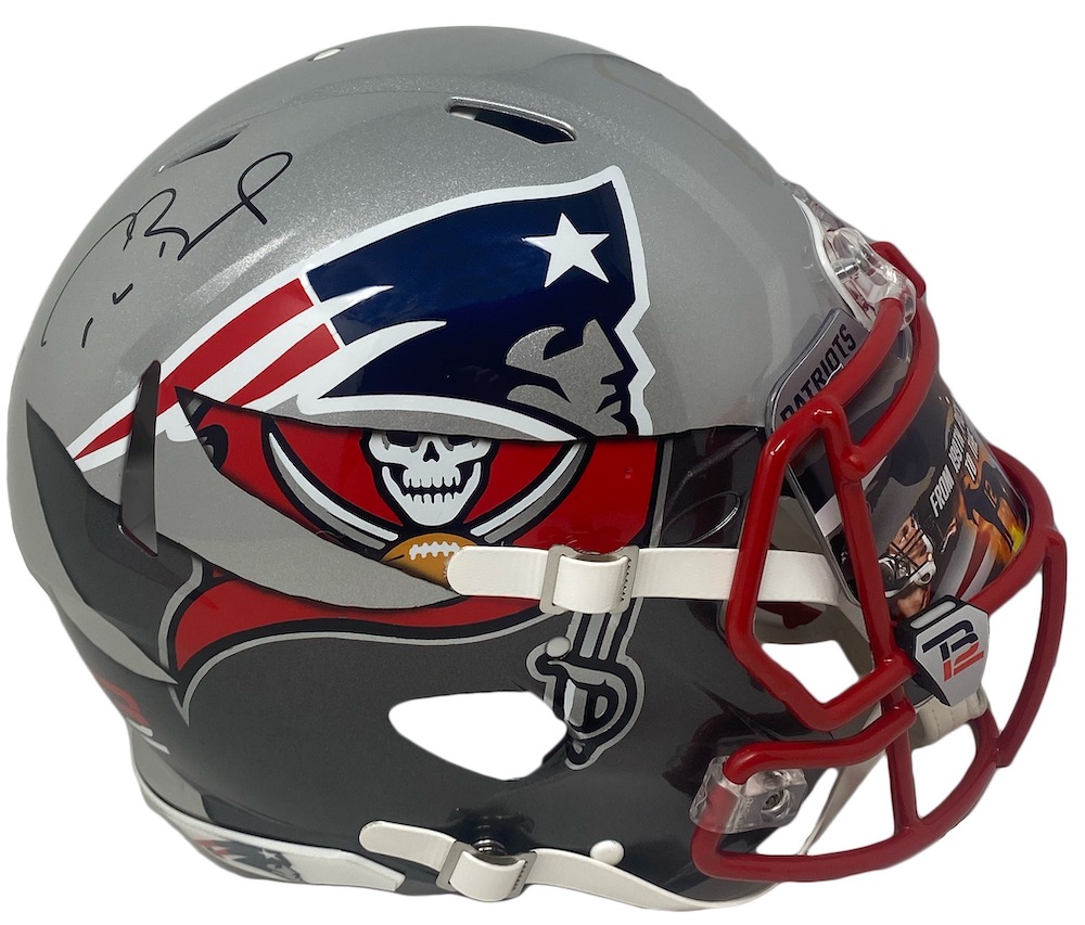 Tom Brady Signed LE Buccaneers / Patriots Full-Size Authentic On-Field Custom Speed Helmet with Custom Visor (Fanatics) at PristineAuction.com Tom Brady Signed LE Buccaneers / Patriots Full-Size Authentic On-Field Custom Speed Helmet with Custom Visor (Fanatics) at PristineAuction.com