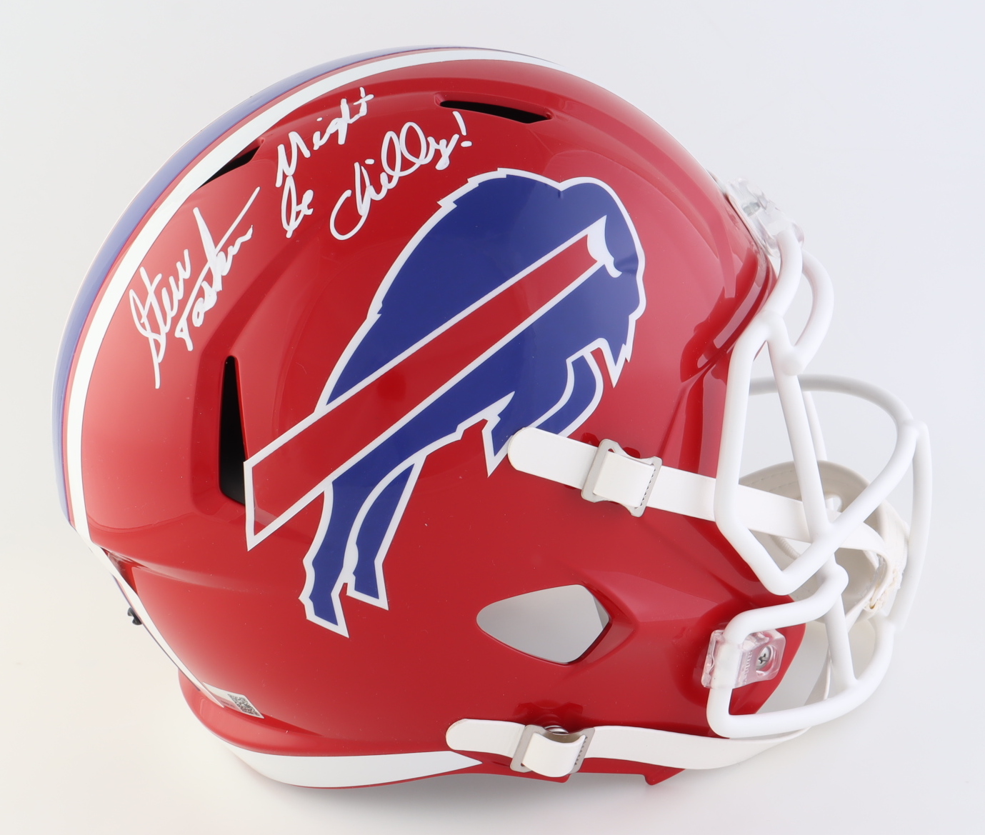 Steve Tasker Signed Bills Full-Size Speed Helmet Inscribed "Might Be Chilly!" (TSE) at PristineAuction.com Steve Tasker Signed Bills Full-Size Speed Helmet Inscribed "Might Be Chilly!" (TSE) at PristineAuction.com