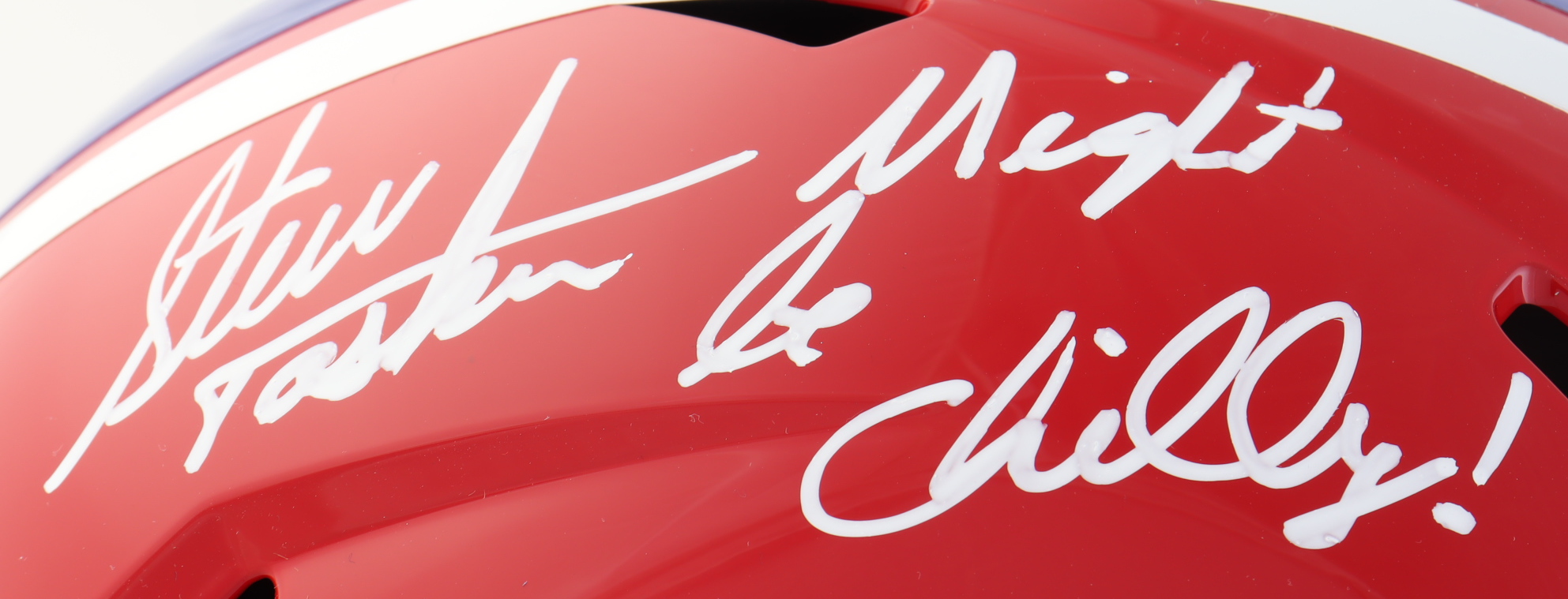 Steve Tasker Signed Bills Full-Size Speed Helmet Inscribed "Might Be Chilly!" (TSE) at PristineAuction.com Steve Tasker Signed Bills Full-Size Speed Helmet Inscribed "Might Be Chilly!" (TSE) at PristineAuction.com