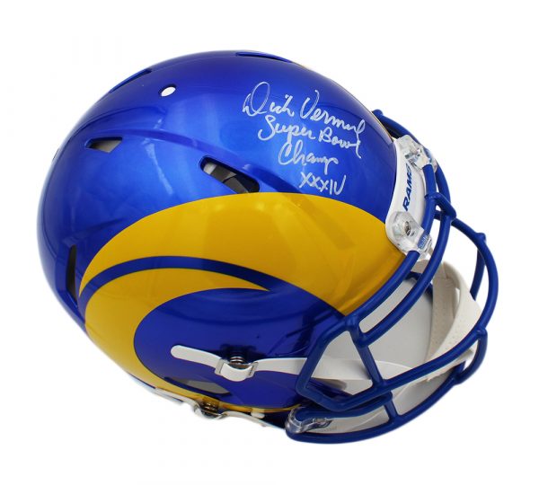 Dick Vermeil Signed Rams Full-Size Authentic On-Field Speed Helmet Inscribed "Super Bowl Champs XXXIV" (Vermeil) at PristineAuction.com Dick Vermeil Signed Rams Full-Size Authentic On-Field Speed Helmet Inscribed "Super Bowl Champs XXXIV" (Vermeil) at PristineAuction.com