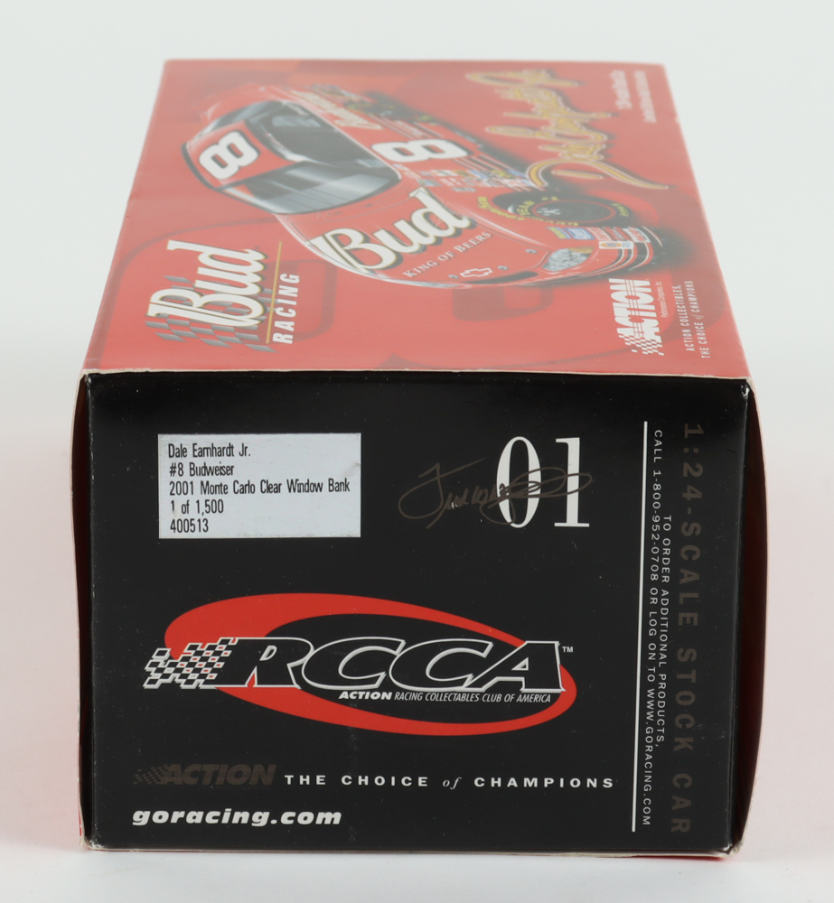 Dale Earnhardt Jr. Signed NASCAR #8 Budweiser 2001 Monte Carlo Clear Window Bank - 1:24 Premium Action Diecast Car (Dale Jr. & PA) at PristineAuction.com Dale Earnhardt Jr. Signed NASCAR #8 Budweiser 2001 Monte Carlo Clear Window Bank - 1:24 Premium Action Diecast Car (Dale Jr. & PA) at PristineAuction.com