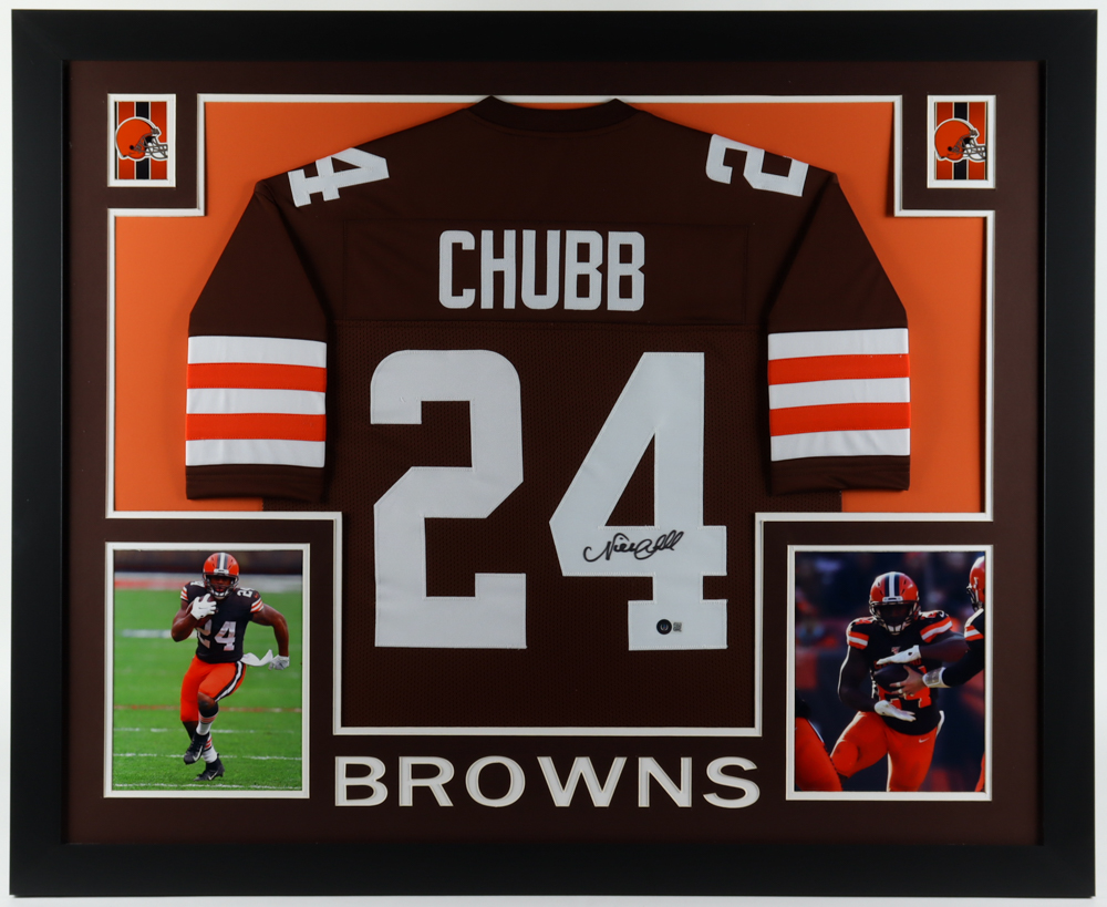 Nick Chubb Signed 35x43 Custom Framed Jersey Display (Beckett) at PristineAuction.com Nick Chubb Signed 35x43 Custom Framed Jersey Display (Beckett) at PristineAuction.com