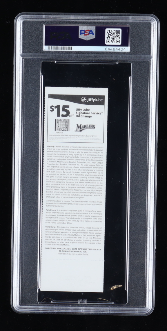 Brad Hand Signed 2011 Marlins First Major League Win Game Ticket Inscribed "First ML Win" (PSA) at PristineAuction.com Brad Hand Signed 2011 Marlins First Major League Win Game Ticket Inscribed "First ML Win" (PSA) at PristineAuction.com