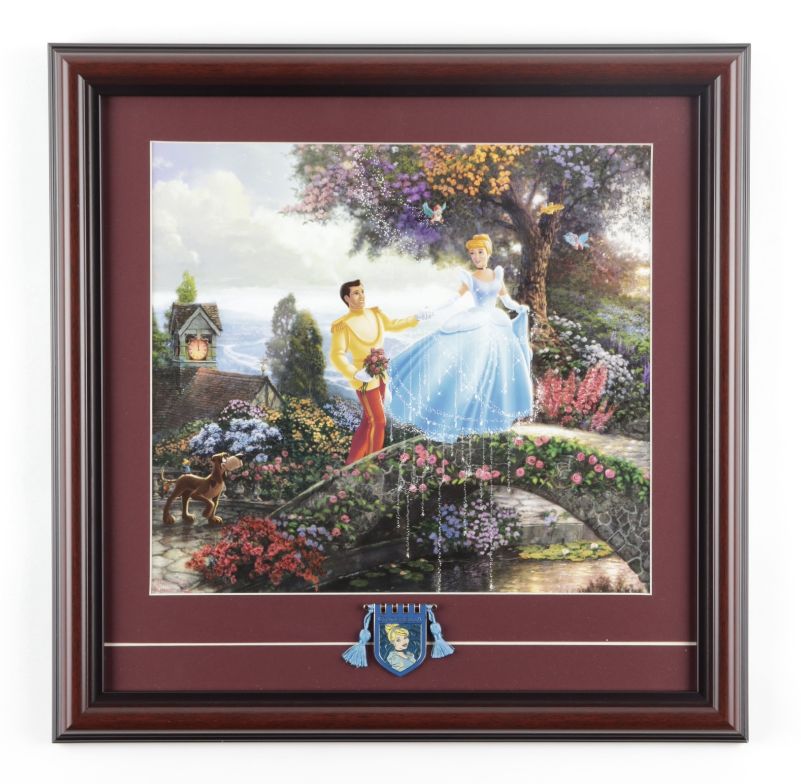 Thomas Kinkade "Cinderella" 16x16 Custom Framed Print Display With Cinderella Pin at PristineAuction.com Thomas Kinkade "Cinderella" 16x16 Custom Framed Print Display With Cinderella Pin at PristineAuction.com