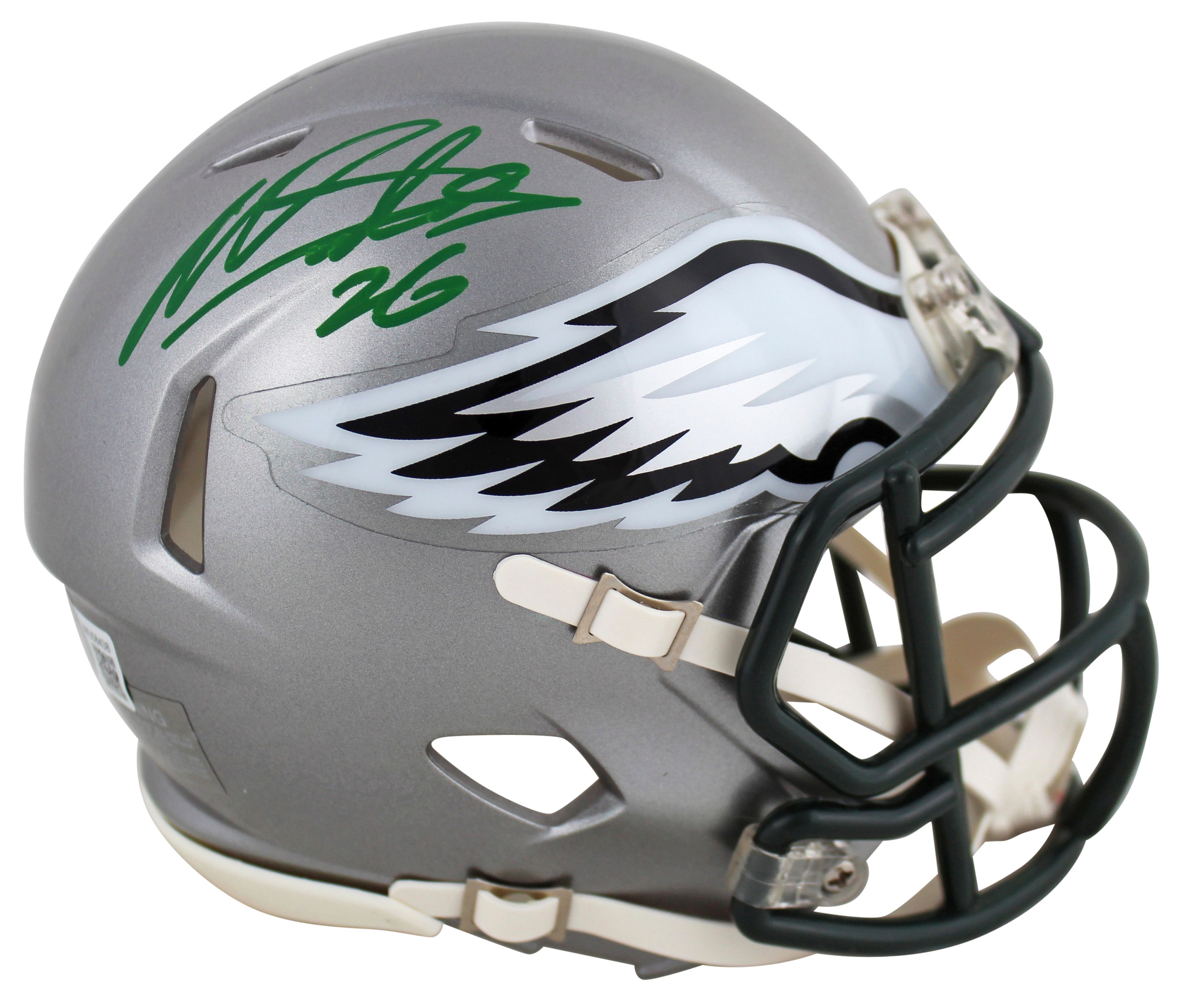 Miles Sanders Signed Eagles Flash Alternate Speed Mini Helmet (Beckett) at PristineAuction.com Miles Sanders Signed Eagles Flash Alternate Speed Mini Helmet (Beckett) at PristineAuction.com
