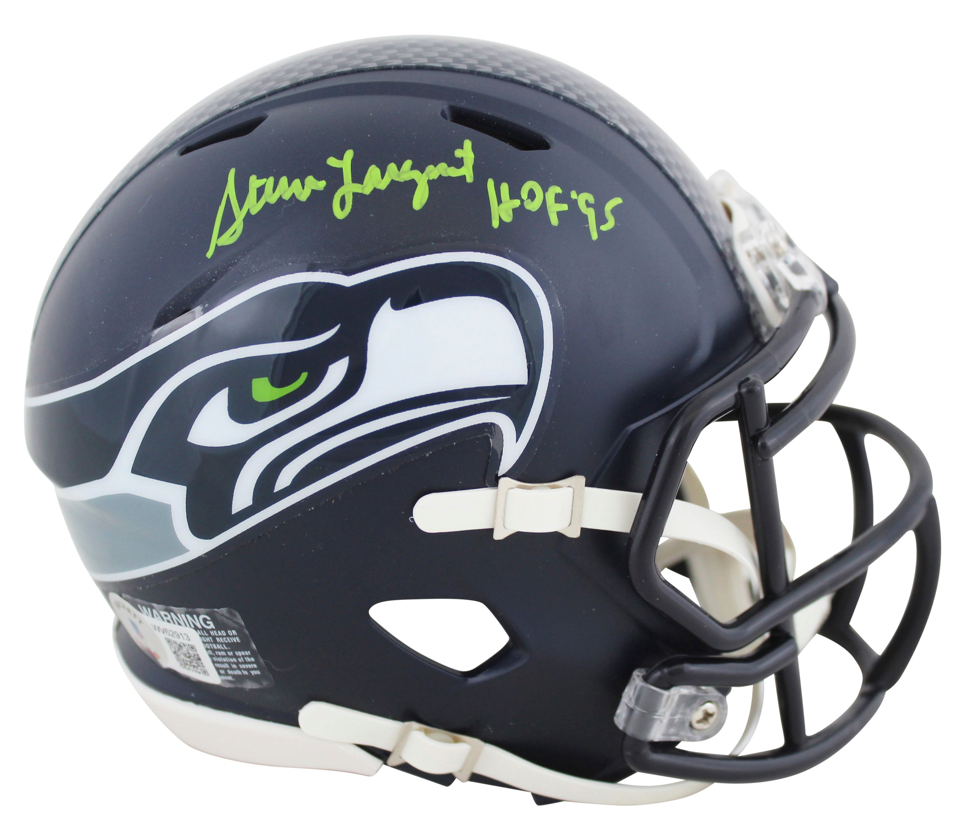 Steve Largent Signed Seahawks Speed Mini Helmet Inscribed "HOF 95" (Beckett) at PristineAuction.com Steve Largent Signed Seahawks Speed Mini Helmet Inscribed "HOF 95" (Beckett) at PristineAuction.com