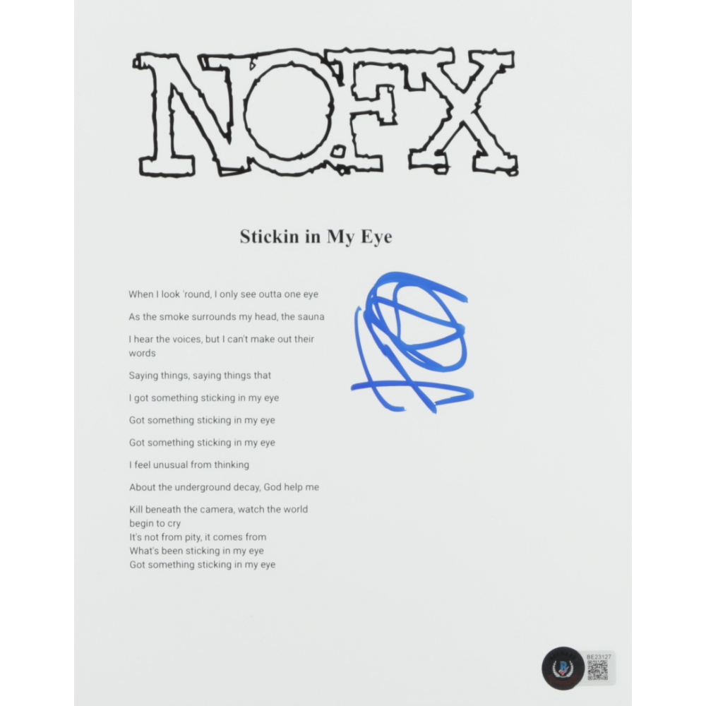 Fat Mike Signed "Stickin in My Eye" 8x10 Music Sheet Photo (Beckett