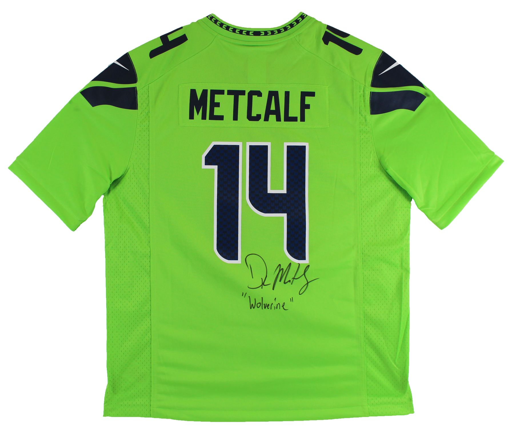 D.K. Metcalf Signed Nike Seahawks Jersey Inscribed "Wolverine" (Beckett) at PristineAuction.com D.K. Metcalf Signed Nike Seahawks Jersey Inscribed "Wolverine" (Beckett) at PristineAuction.com