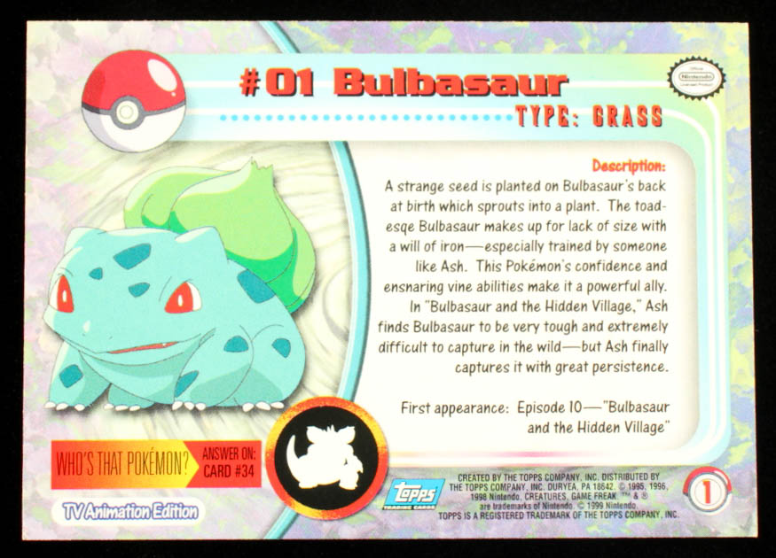 Bulbasaur 1999 Pokemon TV Animation Series 1 #1 at PristineAuction.com Bulbasaur 1999 Pokemon TV Animation Series 1 #1 at PristineAuction.com