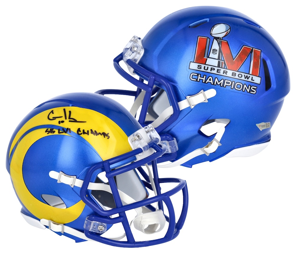Cooper Kupp Signed Rams Super Bowl LVI Logo Speed Mini Helmet Inscribed "SB SVI Champs" (Fanatics) at PristineAuction.com Cooper Kupp Signed Rams Super Bowl LVI Logo Speed Mini Helmet Inscribed "SB SVI Champs" (Fanatics) at PristineAuction.com