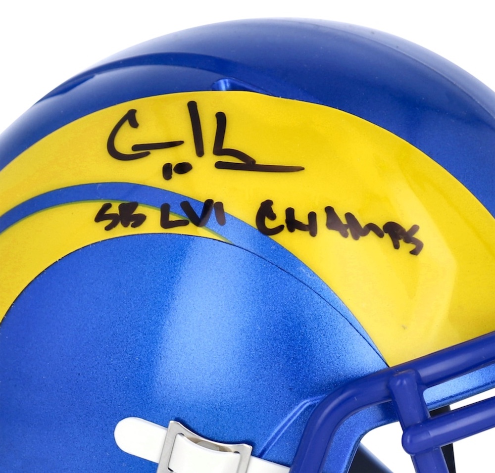Cooper Kupp Signed Rams Super Bowl LVI Logo Speed Mini Helmet Inscribed "SB SVI Champs" (Fanatics) at PristineAuction.com Cooper Kupp Signed Rams Super Bowl LVI Logo Speed Mini Helmet Inscribed "SB SVI Champs" (Fanatics) at PristineAuction.com