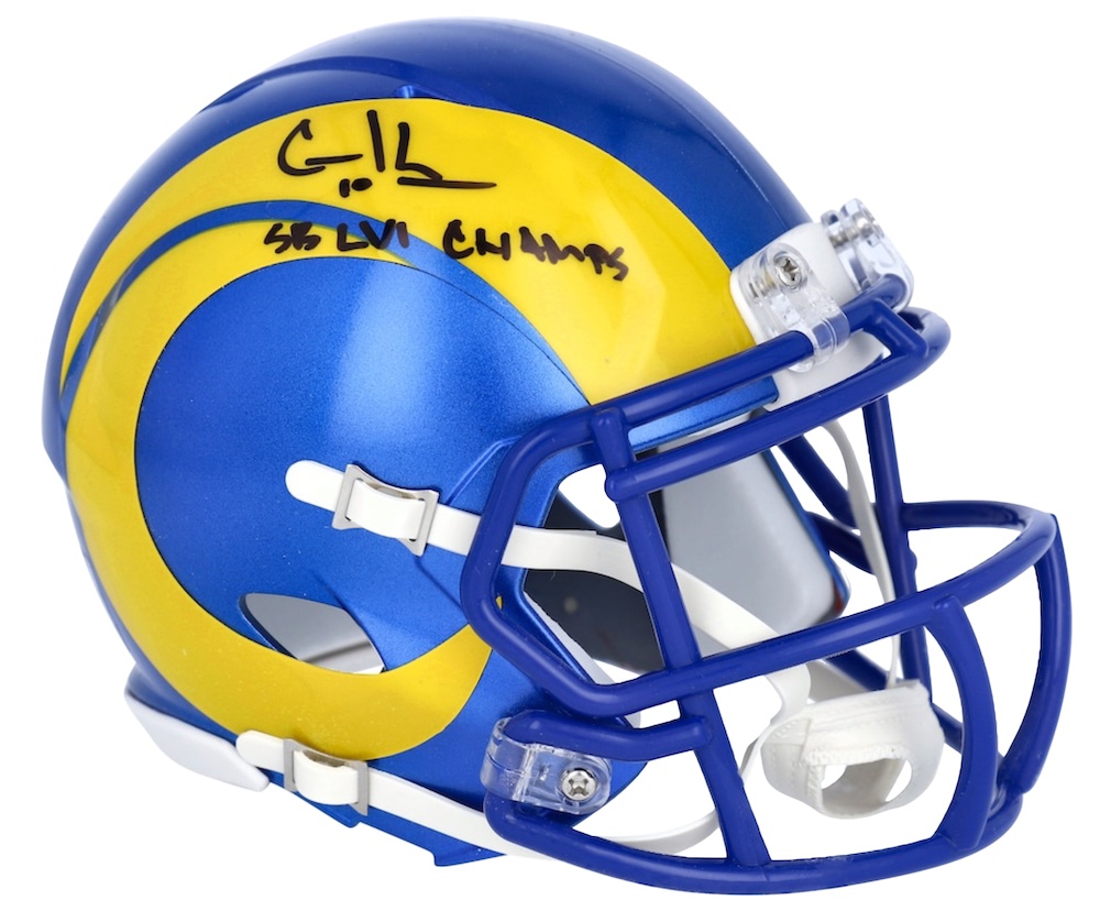 Cooper Kupp Signed Rams Super Bowl LVI Logo Speed Mini Helmet Inscribed "SB SVI Champs" (Fanatics) at PristineAuction.com Cooper Kupp Signed Rams Super Bowl LVI Logo Speed Mini Helmet Inscribed "SB SVI Champs" (Fanatics) at PristineAuction.com