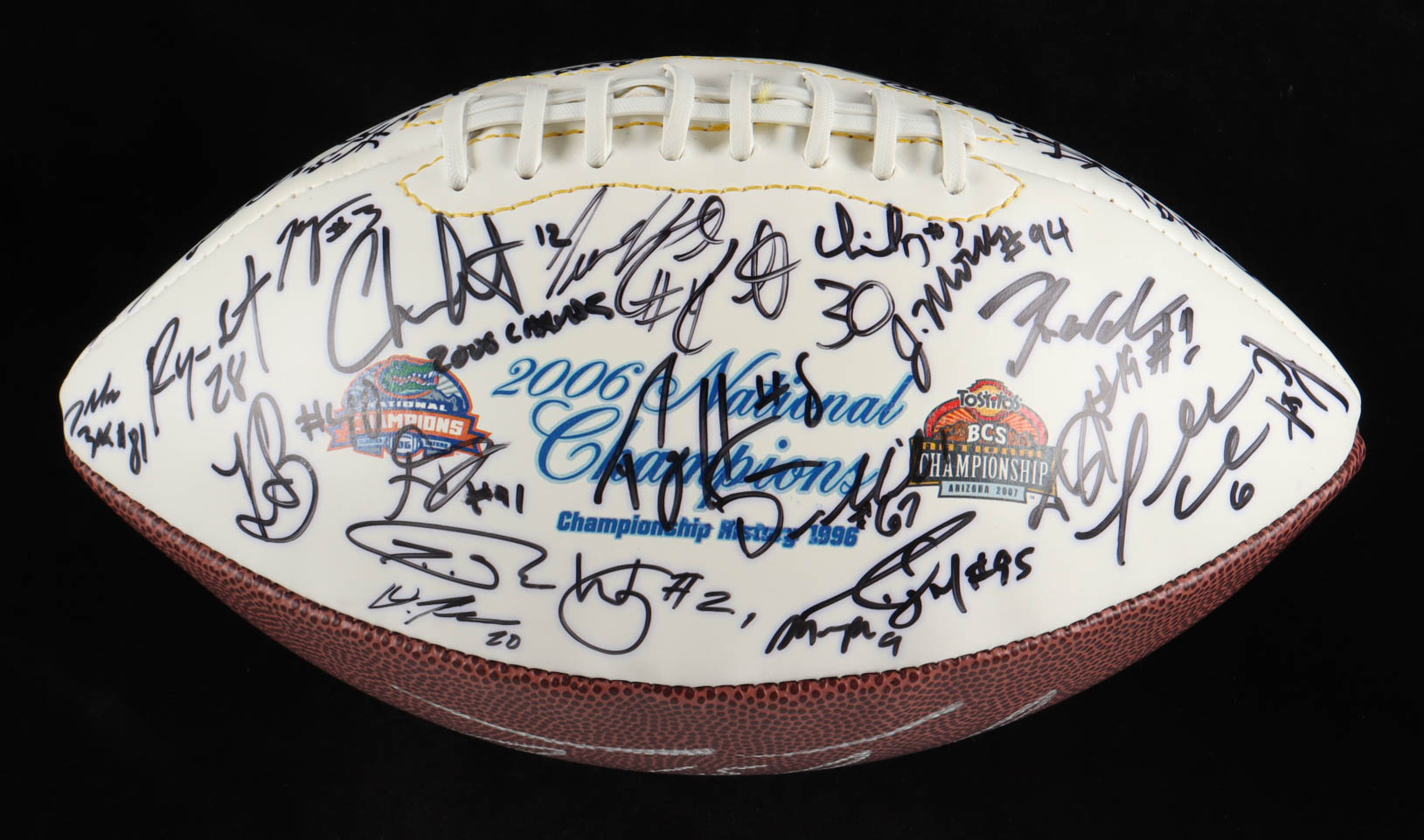 2006 Florida Gators National Championship Logo Football Team-Signed by (36) with Tim Tebow, Reggie Lewis, Jermaine McCollum, Jason Watkins, Andre Caldwell (Palm Beach) at PristineAuction.com 2006 Florida Gators National Championship Logo Football Team-Signed by (36) with Tim Tebow, Reggie Lewis, Jermaine McCollum, Jason Watkins, Andre Caldwell (Palm Beach) at PristineAuction.com