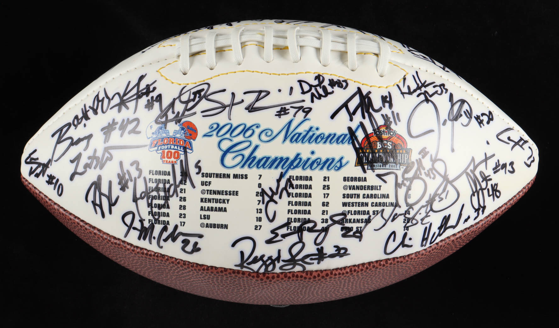 2006 Florida Gators National Championship Logo Football Team-Signed by (36) with Tim Tebow, Reggie Lewis, Jermaine McCollum, Jason Watkins, Andre Caldwell (Palm Beach) at PristineAuction.com 2006 Florida Gators National Championship Logo Football Team-Signed by (36) with Tim Tebow, Reggie Lewis, Jermaine McCollum, Jason Watkins, Andre Caldwell (Palm Beach) at PristineAuction.com
