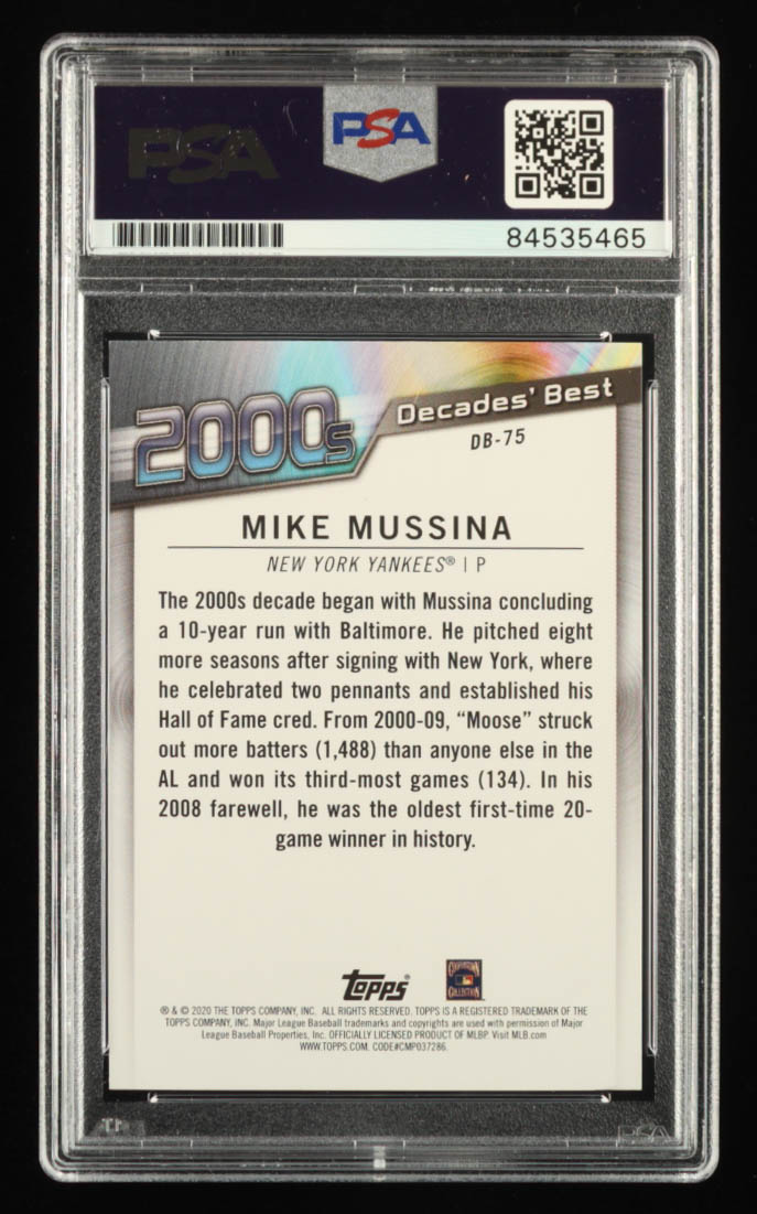 Mike Mussina Signed 2020 Topps Decades' Best #DB75 Inscribed "HOF 19" (PSA) at PristineAuction.com Mike Mussina Signed 2020 Topps Decades' Best #DB75 Inscribed "HOF 19" (PSA) at PristineAuction.com
