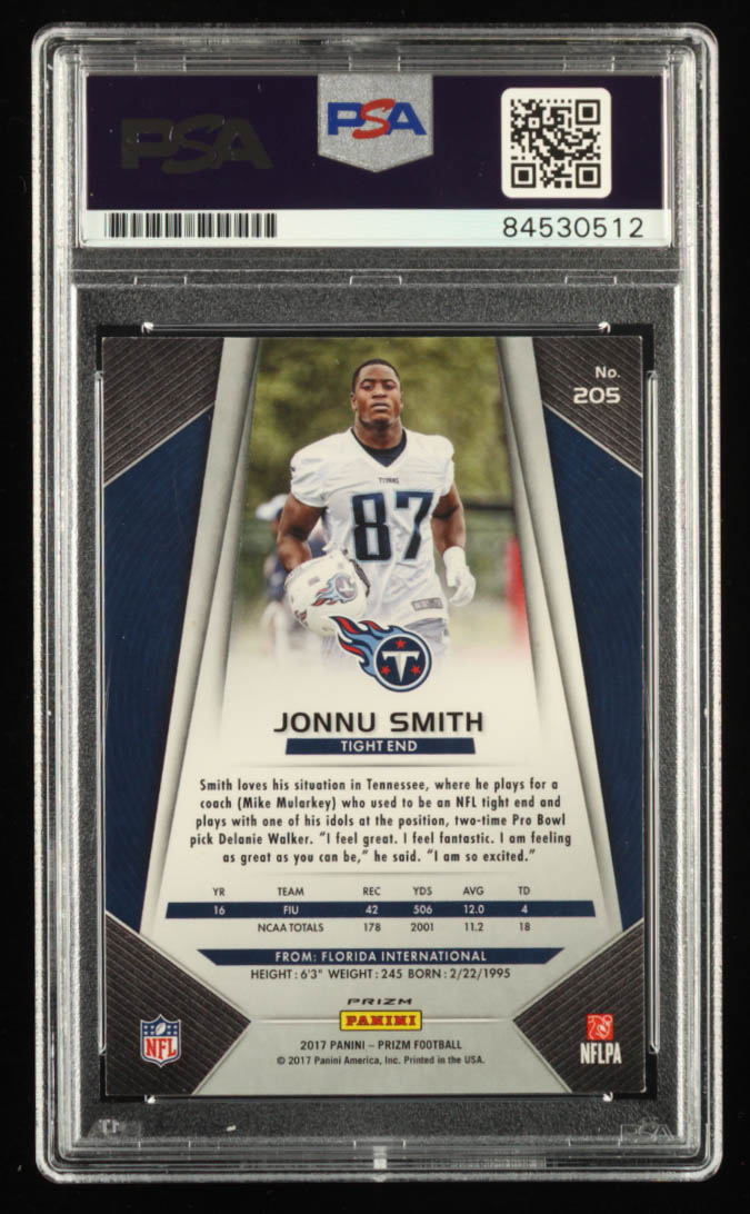 Jonnu Smith Signed 2017 Panini Prizm Prizms Silver #205 RC (PSA) at PristineAuction.com Jonnu Smith Signed 2017 Panini Prizm Prizms Silver #205 RC (PSA) at PristineAuction.com
