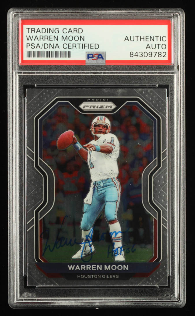 Warren Moon Signed 2020 Panini Prizm #110 Inscribed "HOF 06" (PSA) at PristineAuction.com Warren Moon Signed 2020 Panini Prizm #110 Inscribed "HOF 06" (PSA) at PristineAuction.com